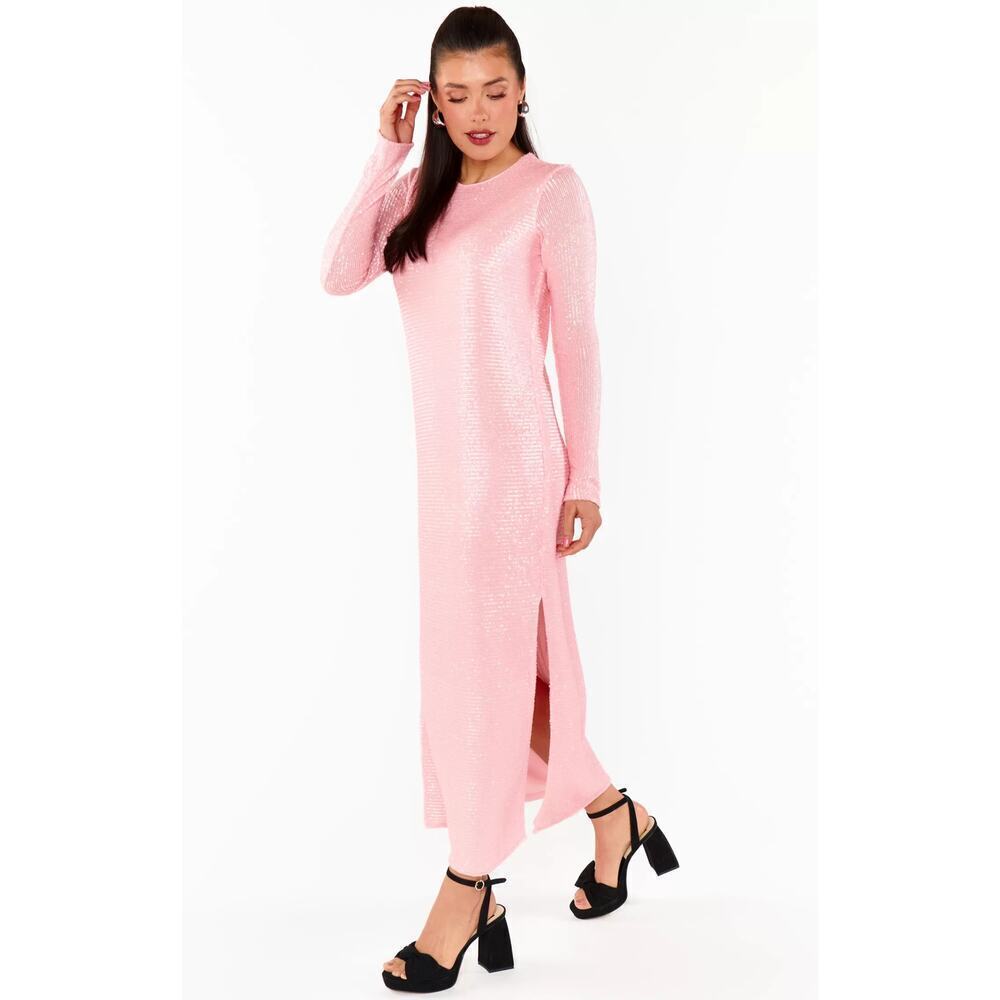 Show Me Your Mumu Maddison Long Sleeve Maxi Dress Pink Sequin Women's Size XL